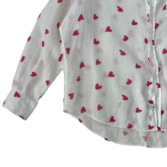 Frank & Eileen Eileen Pink Messy Hearts 100% Linen Button Up Size L‎ - Picture 5 of 12
